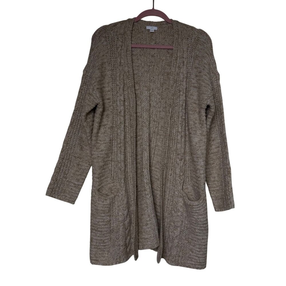 J. Jill Women's Open Front Light Tan & Cream Knit Cardigan Sz Small